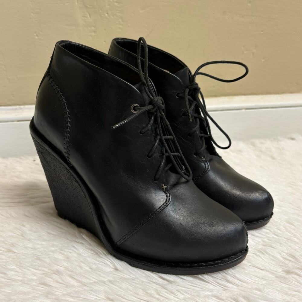 Rag & Bone Black Leather Odval Desert Wedge Ankle Boots Size EU 38
